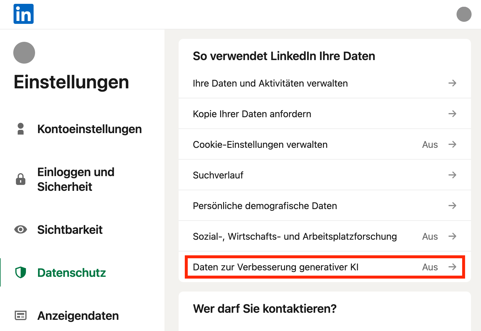 Anleitung zum Widerspruch des Linkedin KI-Trainings